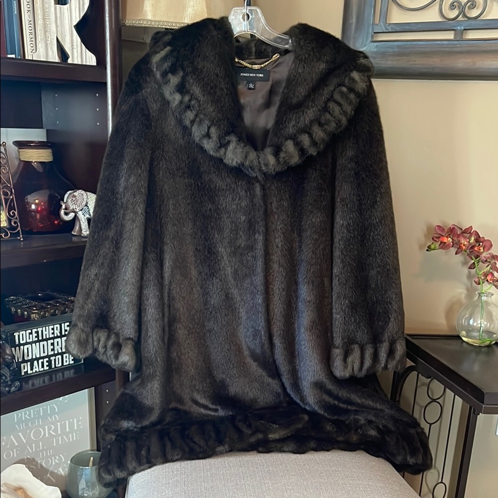 Jones New York Brown Faux Fur Coat